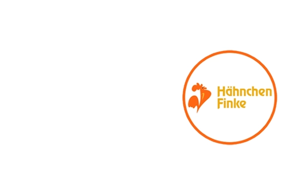 Hähnchen Finke logo with orange rooster design.