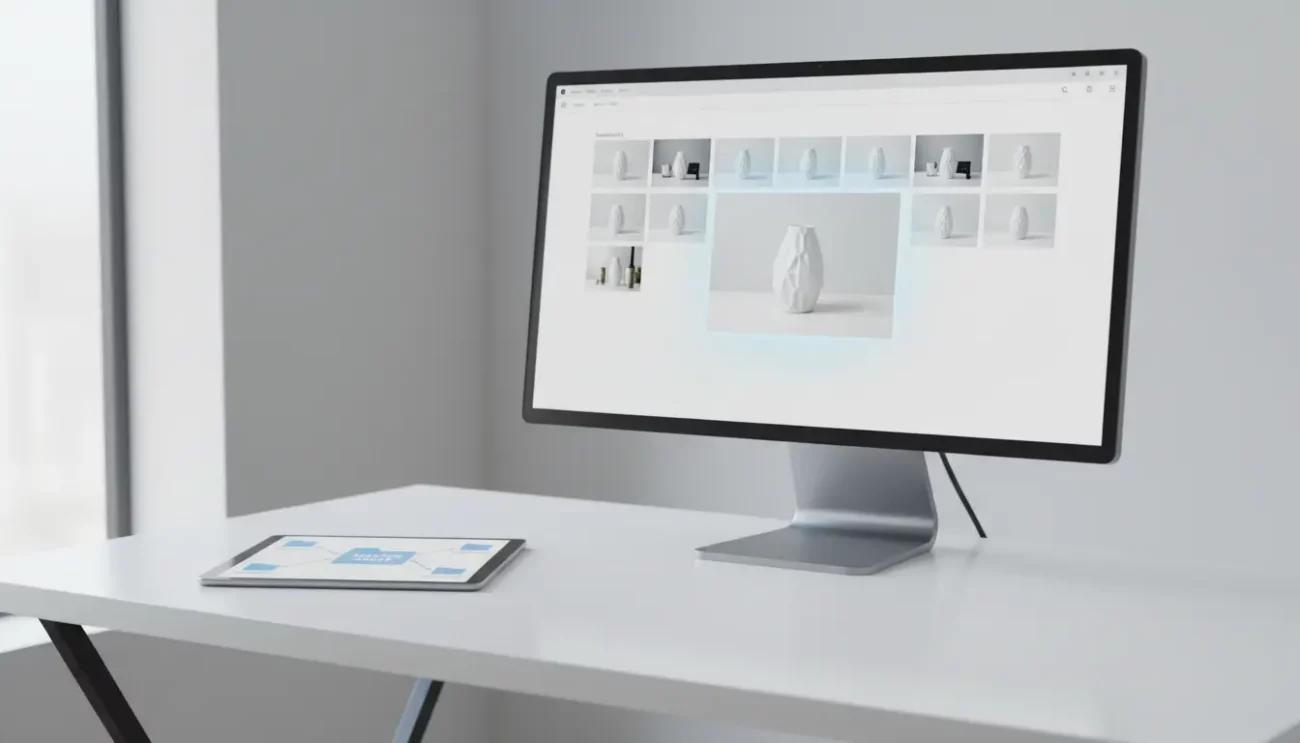 Computer screen displaying minimalist vase design gallery.