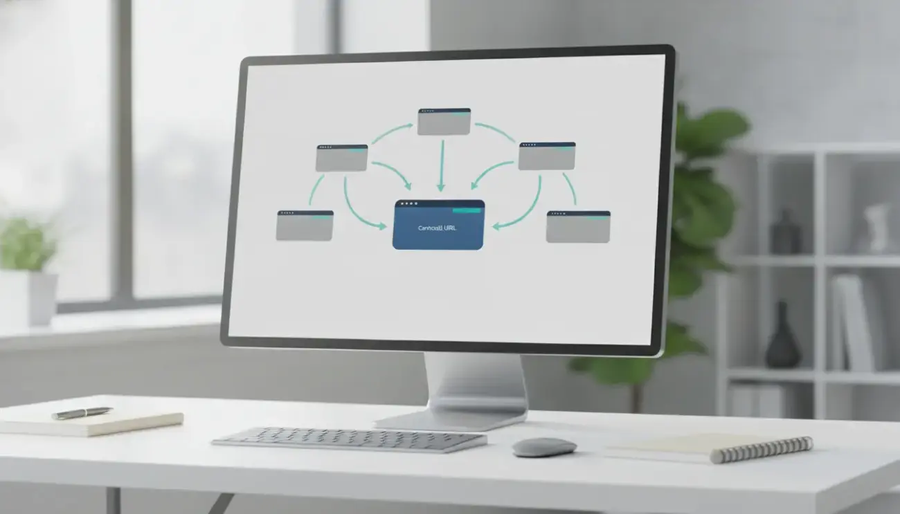 Monitor zeigt Diagramm kanonischer URLs und Verlinkungen.
